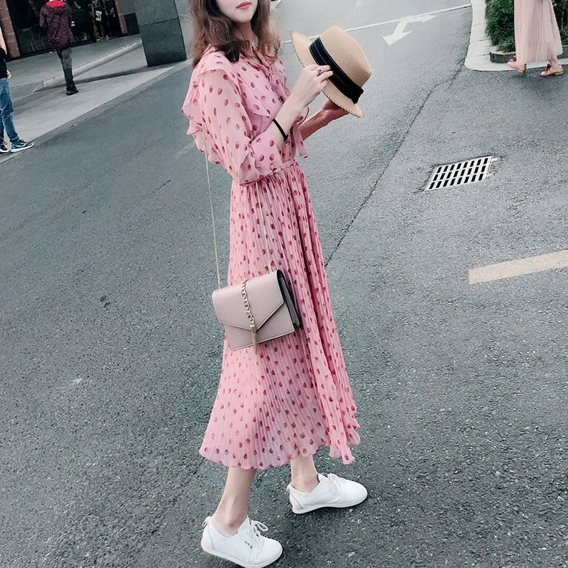 women summer pink sky blue beige polka dot chiffon long dress ladies long sleeve bohemain boho beach maxi long dress 2018
women summer pink sky blue beige polka dot chiffon long dress ladies long sleeve bohemain boho beach maxi long dress 2018