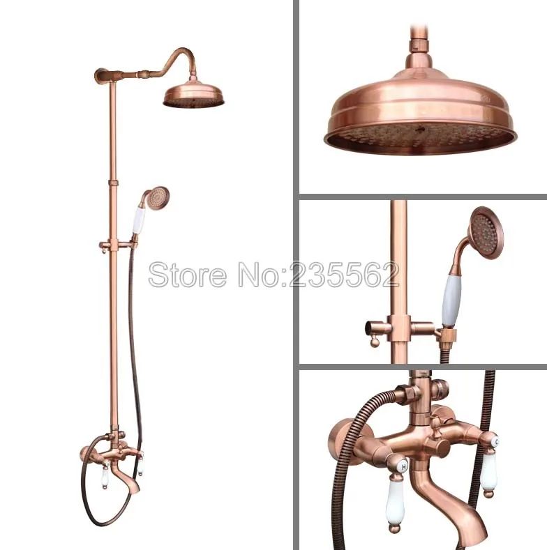 Antique Red Copper Bathroom Rain Shower Faucet Set Dual Handle Tub Mixer Tap Wall Mounted with Handheld Shower Spray lrg641
Antique Red Copper Bathroom Rain Shower Faucet Set Dual Handle Tub Mixer Tap Wall Mounted with Handheld Shower Spray lrg641