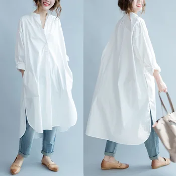Spring the fat mm loose large size show thin pure color on both sides of the slit cotton open button long shirt dress
Spring the fat mm loose large size show thin pure color on both sides of the slit cotton open button long shirt dress