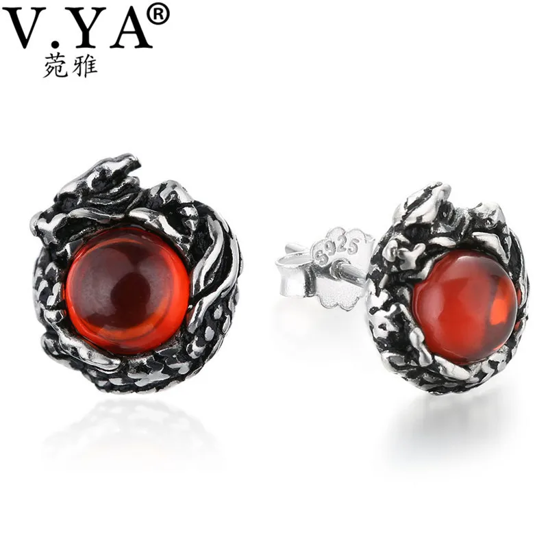 V.YA Retro 925 Sterling Silver Dragon Stud Earrings For Women Men Vintage Natural Red Stone Earrings Thai Silver Jewelry
V.YA Retro 925 Sterling Silver Dragon Stud Earrings For Women Men Vintage Natural Red Stone Earrings Thai Silver Jewelry
