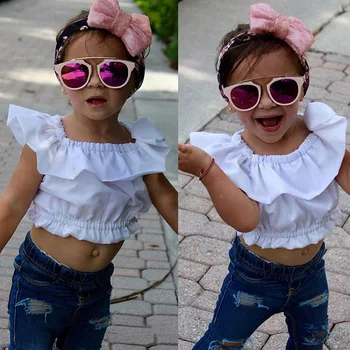 Roimyal Wholesale 2019 Summer New Blockbuster Girls Shoulder Wide T-shirt Top + Jeans Pants 2pcs clothing sets free shipping
Roimyal Wholesale 2019 Summer New Blockbuster Girls Shoulder Wide T-shirt Top + Jeans Pants 2pcs clothing sets free shipping