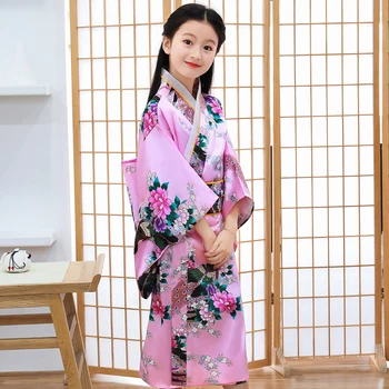 Pink Sweet Girl National Kimono Yukata With Obi Gowns Novelty Dancing Dress Elegant Peacock Print Dress Kids Cosplay Costumes
Pink Sweet Girl National Kimono Yukata With Obi Gowns Novelty Dancing Dress Elegant Peacock Print Dress Kids Cosplay Costumes