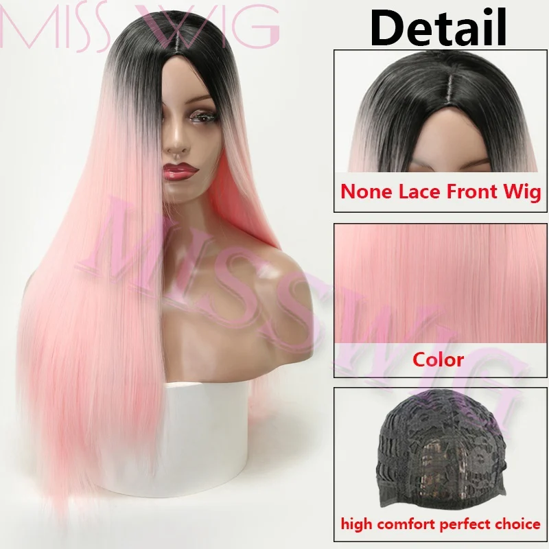 MISS WIG Ombre Blue Straight Long Synthetic Wigs For Women Black Red 24 inch 6 Colors Available Cosplay Wigs (6)