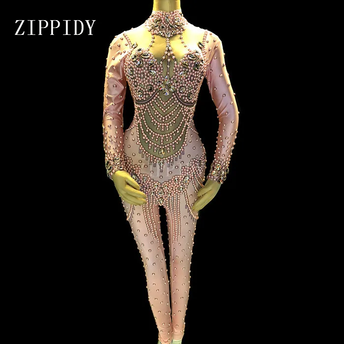 Sparkly Crystals Pearls Jumpsuit Women's sexy Pink Leggings Bodysuit Costume Dance Stage Wear Female Singer Stretch Outfit
Sparkly Crystals Pearls Jumpsuit Women's sexy Pink Leggings Bodysuit Costume Dance Stage Wear Female Singer Stretch Outfit
