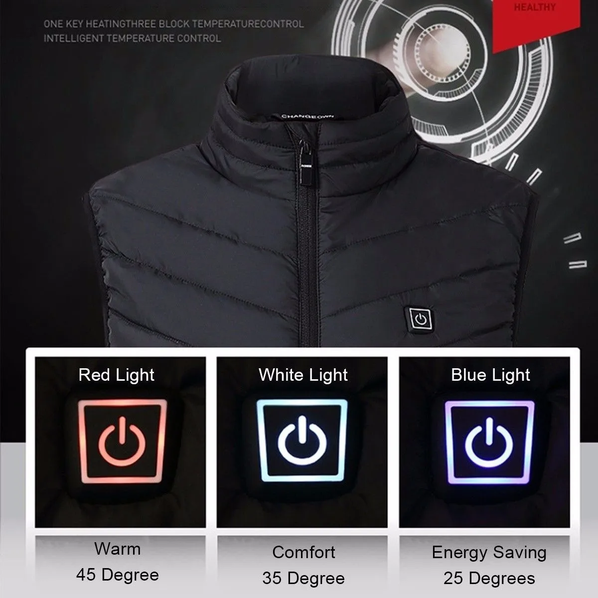 One Key Heating USB Rechargeable Heated Men Women Vest Jacket