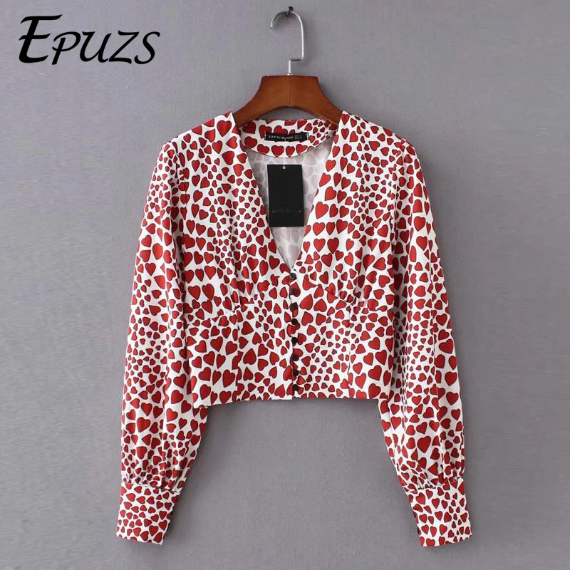 korean long sleeve crop top Streetwear womens tops and blouses Summer ladies tops button vintage heart print shirts 2019
korean long sleeve crop top Streetwear womens tops and blouses Summer ladies tops button vintage heart print shirts 2019