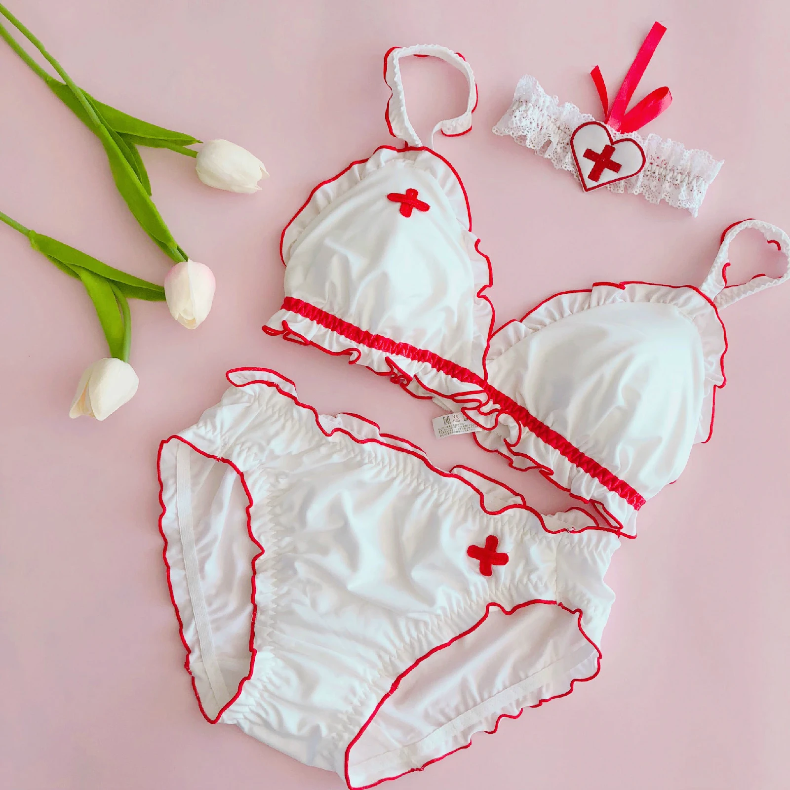 Nurse Theme Red Cross Cute Japanese Bra & Panties & NeckRingSet Wirefree Soft Underwear Sleep Intimates Set Kawaii Lolita
Nurse Theme Red Cross Cute Japanese Bra & Panties & NeckRingSet Wirefree Soft Underwear Sleep Intimates Set Kawaii Lolita