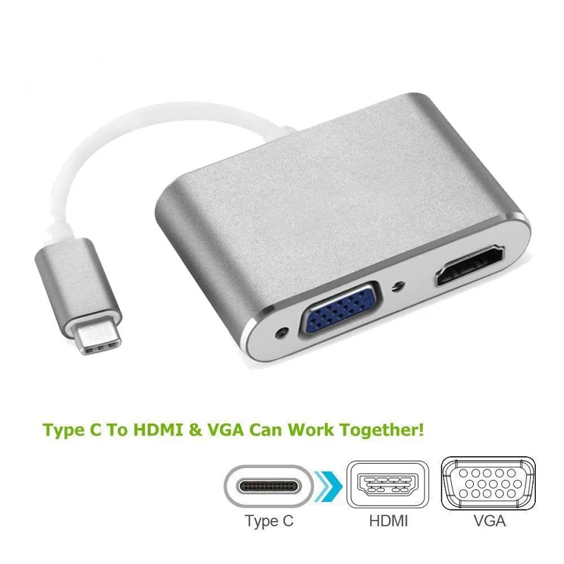 2in1 USB 3.1 Type-C Male to HDMI-compatible VGA Female Adapter 4Kx2K Converter Audio Video USB-C Hub Cable for Macbook Phone
2in1 USB 3.1 Type-C Male to HDMI-compatible VGA Female Adapter 4Kx2K Converter Audio Video USB-C Hub Cable for Macbook Phone