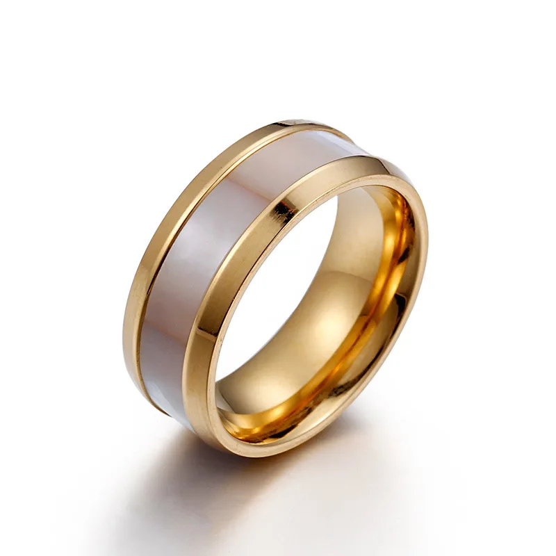 Fashion Trendy 8mm Natural Shell Ring 316L Stainless Steel Rings for Women Wedding Anniversary Jewelry | Украшения и аксессуары