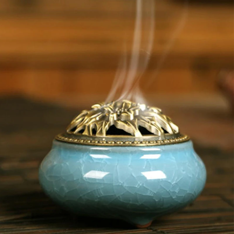 Incense Burner Exquisite Celadon Body Copper Cover Classical Incense Burner Censer
Incense Burner Exquisite Celadon Body Copper Cover Classical Incense Burner Censer