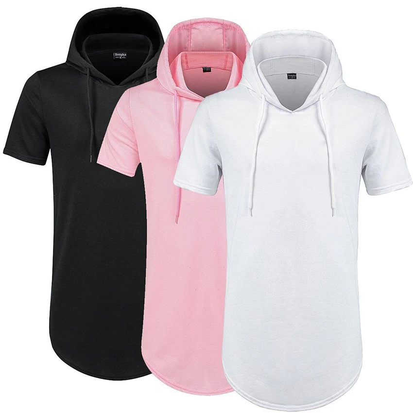 Men Hipster Hip Hop Hoodie Side Zipper Cure Hem Tshirt Short Sleeve Streetwear