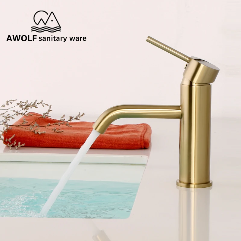 Bathroom Basin Faucet Brushed Gold Solid Brass Wash Mixer Water Tap Modren Sink Faucet Hot Cold Switch Single Hole ML8025
Bathroom Basin Faucet Brushed Gold Solid Brass Wash Mixer Water Tap Modren Sink Faucet Hot Cold Switch Single Hole ML8025