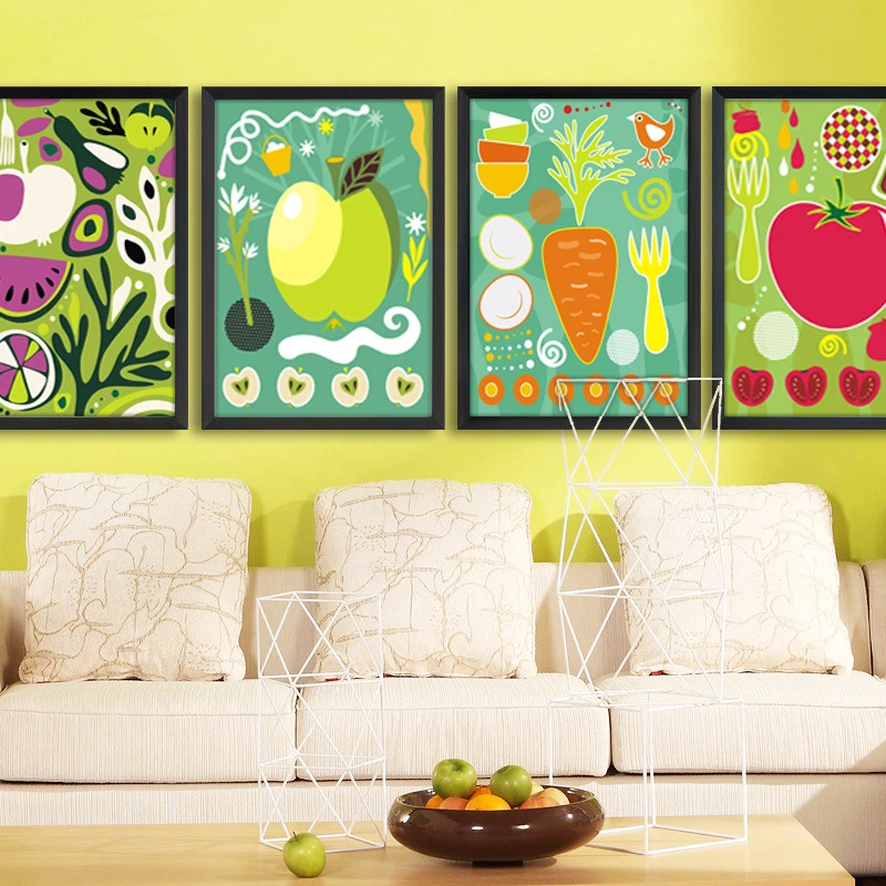 Фото Блестящий цветной холст с различными растительными и фруктовыми - купить