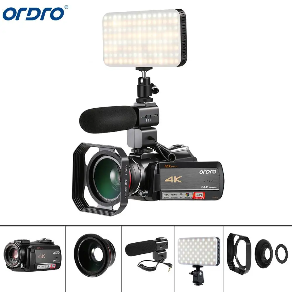 Ordro AC5 4K 12X Optical Zoom 24MP WiFi IPS Touch Screen Digital Camera+Lens Hood+Wide Angle Lens+Microphone+LED Light
Ordro AC5 4K 12X Optical Zoom 24MP WiFi IPS Touch Screen Digital Camera+Lens Hood+Wide Angle Lens+Microphone+LED Light