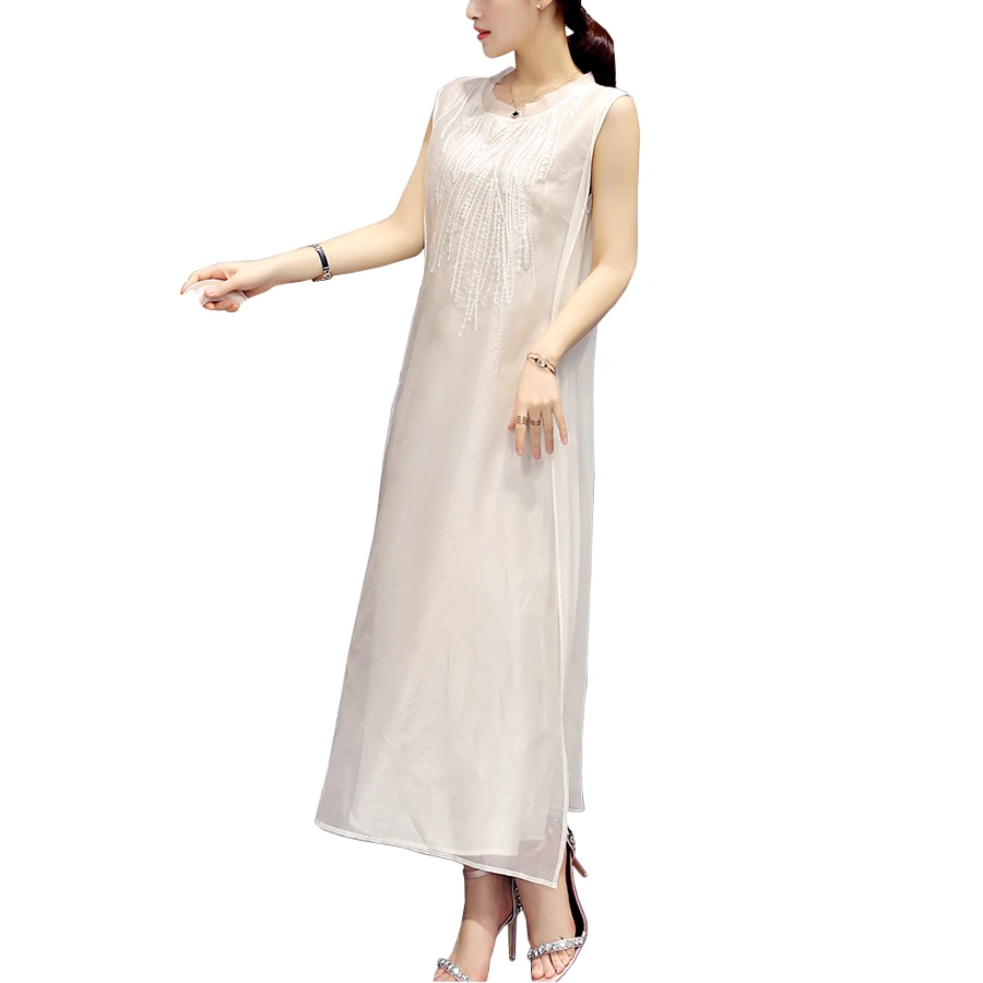 Women Silk Dress Plus Size S~5XL Sleeveless Sundress Solid Embroidery Split Beach Female Dresses White Summer Maxi Long Vestidos
Women Silk Dress Plus Size S~5XL Sleeveless Sundress Solid Embroidery Split Beach Female Dresses White Summer Maxi Long Vestidos