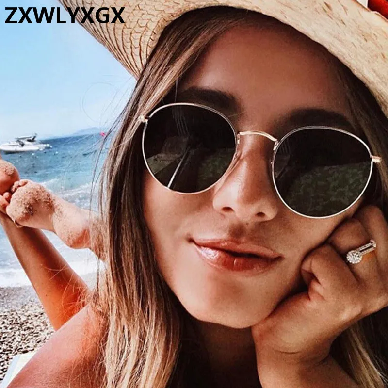 

ZXWLYXGX Fashion Oval Sunglasses Women Brand Designe Small Metal Frame Steampunk Retro Sun Glasses Female Oculos De Sol UV400