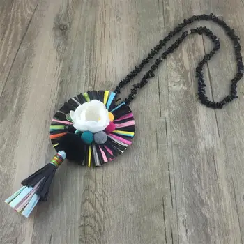 Bohemian Vintage Long Necklace Handmade Stone Chain Paper Pompom Flower Necklace & Pendant Fashion Statement Jewelry
Bohemian Vintage Long Necklace Handmade Stone Chain Paper Pompom Flower Necklace & Pendant Fashion Statement Jewelry