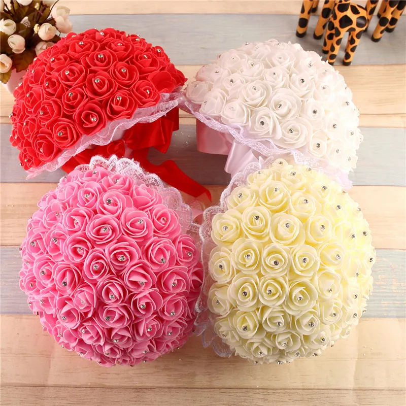 Pink/Red Wedding Bouquet Wedding Flowers Bridal Bouquet Bride Holding Flowers Ribbon Bridesmaid Hand Bouquet Wedding Accessories