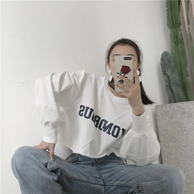 Harajuku ulzzang korean chic Women's Clothing autumn loose hole shoulder crop top full letter print pullover Hoodies Sweatshirts
Harajuku ulzzang korean chic Women's Clothing autumn loose hole shoulder crop top full letter print pullover Hoodies Sweatshirts