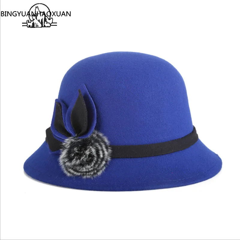 BINGYUANHAOXUAN Autumn Winter Woolen Felt Hats With Flower For Women Elegant Wide Brim Hats Female Raw Anti-wool Women Hat Bones
BINGYUANHAOXUAN Autumn Winter Woolen Felt Hats With Flower For Women Elegant Wide Brim Hats Female Raw Anti-wool Women Hat Bones