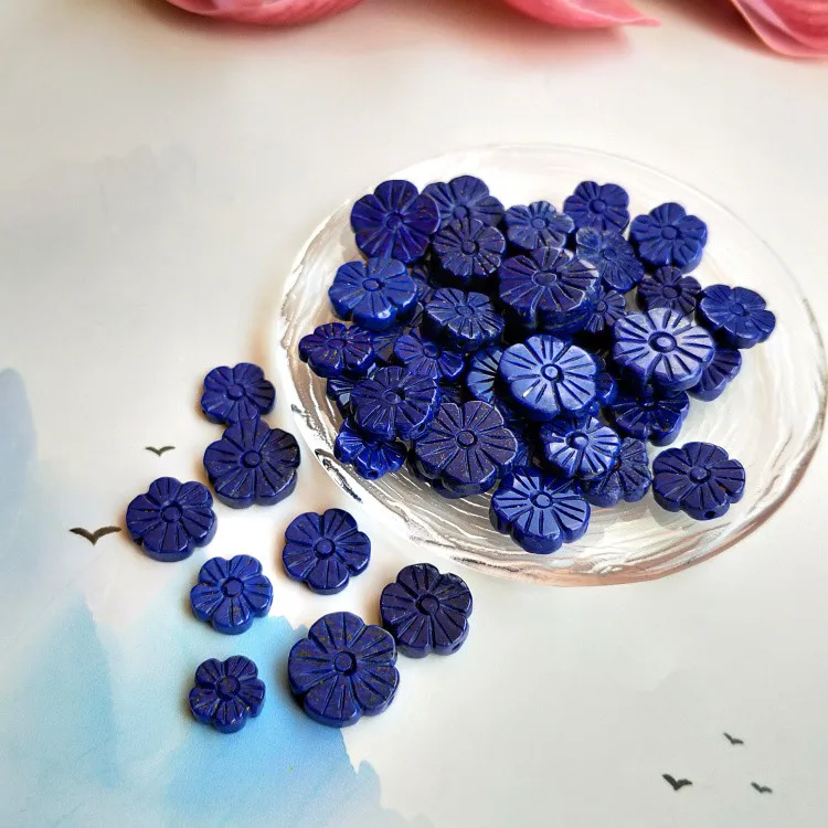 

5pcs lapis lazuli flower carved 9-18mm for DIY jewelry making loose beads FPPJ wholesale beads nature gem stone