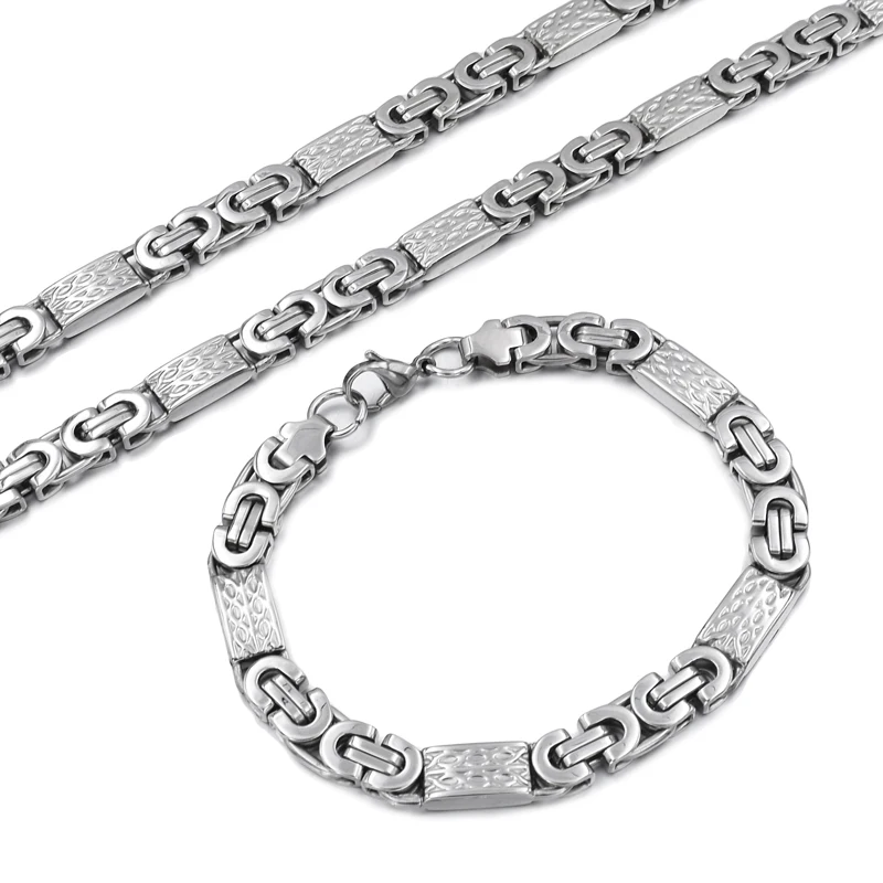 CHIMDOU Jewelry Sets For Men Flat Byzantine Stainless Steel Bracelet Necklace Set Silvr Color Chain 2018 Fashion Hip Hop | Украшения и
