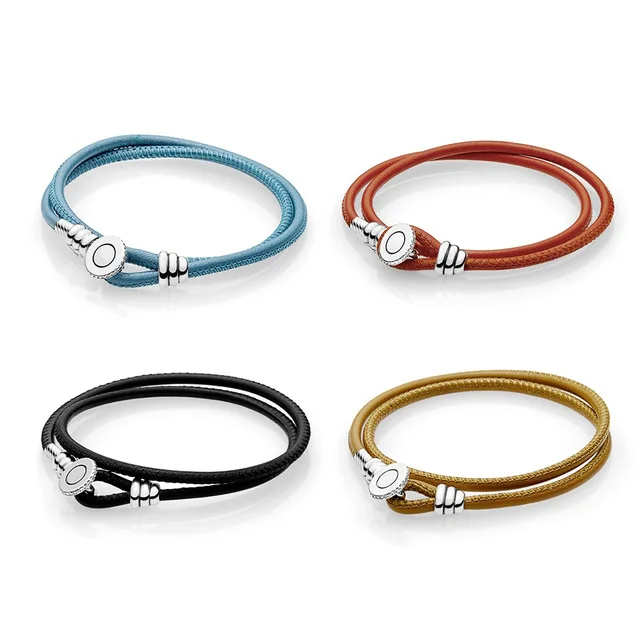 NEW 2018 NEW 925 Sterling Silver Moments Black & Golden Tan & Spicy Orange Double Leather Bracelet with Button Clasp Gift 
NEW 2018 NEW 925 Sterling Silver Moments Black & Golden Tan & Spicy Orange Double Leather Bracelet with Button Clasp Gift
