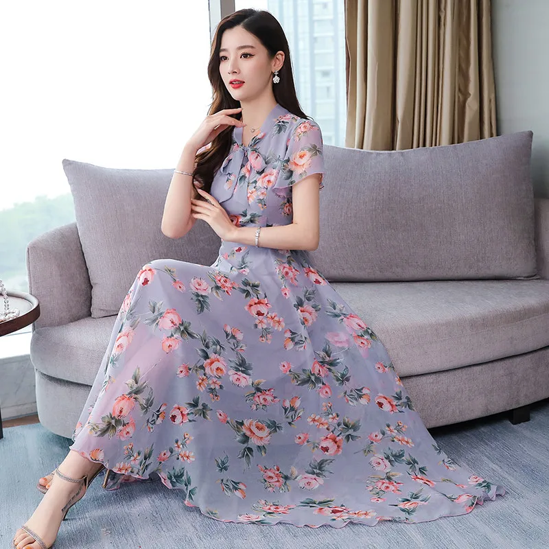 Plus Size M-3XL 2019 Summer New Arrival Elegant Bohemian Style Short Sleeve Bow Collar Flower Printed Woman Chiffon Long Dres
Plus Size M-3XL 2019 Summer New Arrival Elegant Bohemian Style Short Sleeve Bow Collar Flower Printed Woman Chiffon Long Dres