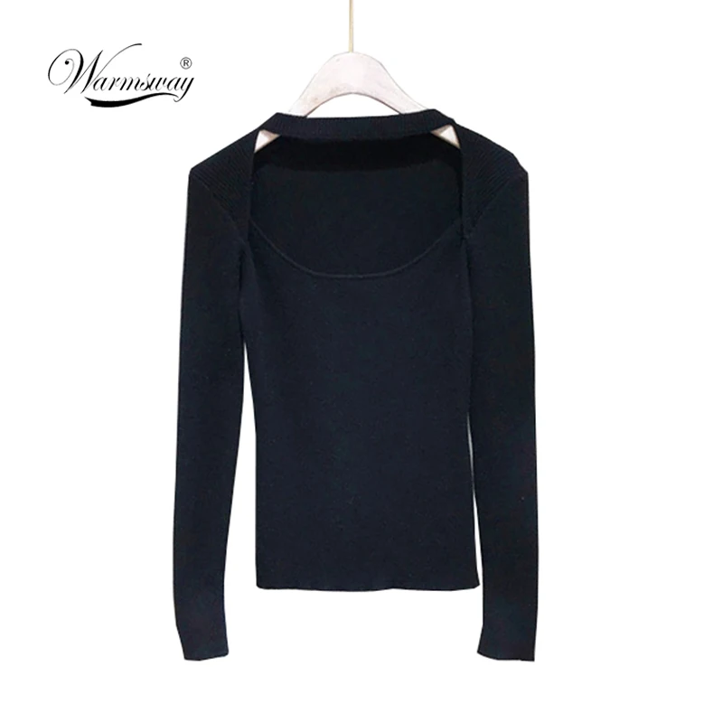 Sexy Halter Women Rib Knitted Tops Choker Hollow Out Skinny Black pullover sweater Female Long Sleeve pull Femme C-437
Sexy Halter Women Rib Knitted Tops Choker Hollow Out Skinny Black pullover sweater Female Long Sleeve pull Femme C-437