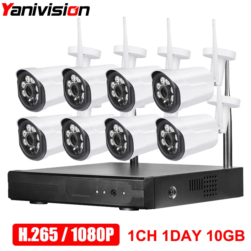 Система видеонаблюдения H.265 8CH Беспроводная 1080P HD 20m ночное видение P2P