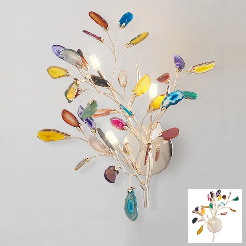 Modern decorative art flower LED wall light lamp sconce bedside golden tree branch leaf agate color glass wall light lamp LED
Modern decorative art flower LED wall light lamp sconce bedside golden tree branch leaf agate color glass wall light lamp LED