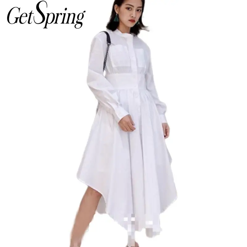 Women Dress Cotton White Dress 2018 Long Sleeves High Waist Irregular Shirt Dress Female Single Breasted Long Summer Dresses SML
Women Dress Cotton White Dress 2018 Long Sleeves High Waist Irregular Shirt Dress Female Single Breasted Long Summer Dresses SML