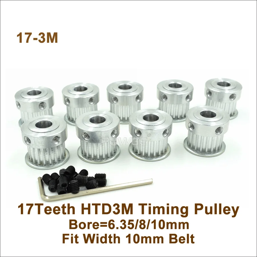 

Зубчатый шкив с 17 зубьями 3 м, отверстие 6,35/8/10 мм, подходит для W = 10 мм HTD 3M, синхронный ремень 17 T 17 зубьев HTD3M, ЧПУ-машина