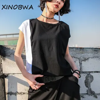 2020 Summer Women High Street Fashion O Neck Asymmetrical White Black Patchwork T Shirt Tops Female Loose Short Sleeve Shirt Tee
2020 Summer Women High Street Fashion O Neck Asymmetrical White Black Patchwork T Shirt Tops Female Loose Short Sleeve Shirt Tee