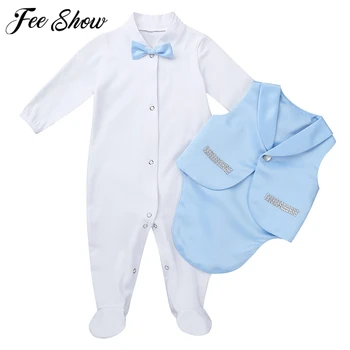 Newborn Baby BoysTuxedo Outfit Gentleman Style Long Sleeves Bowtie Romper with Vest Set Infant Clothing Toddler Baby Clothes
Newborn Baby BoysTuxedo Outfit Gentleman Style Long Sleeves Bowtie Romper with Vest Set Infant Clothing Toddler Baby Clothes