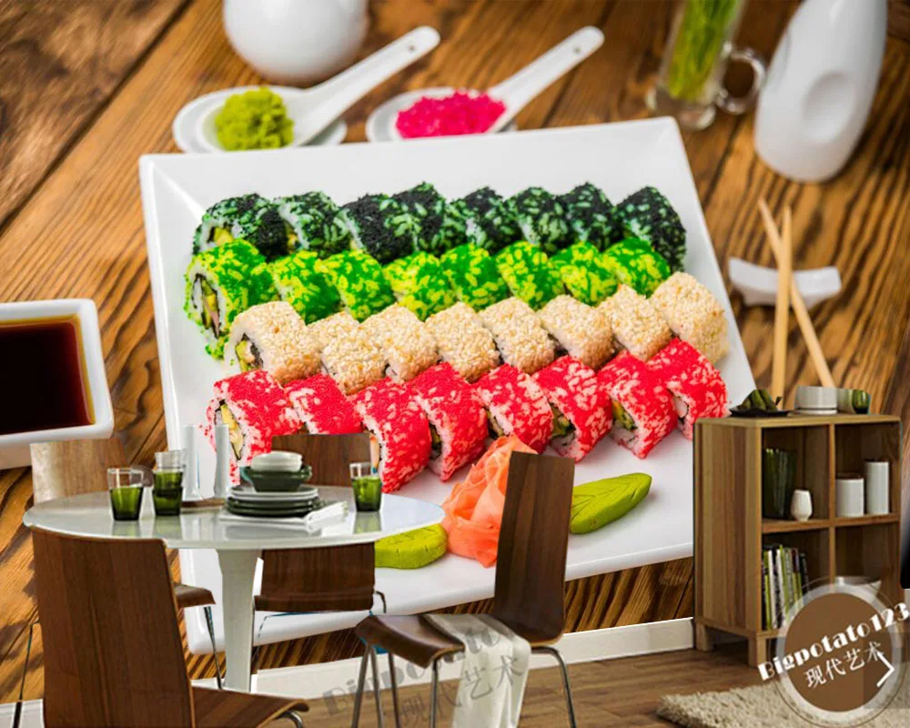 

Papel de parede Seafoods Sushi Food photo 3d wallpaper mural for living room kitchen wall papers home decor restaurant bar