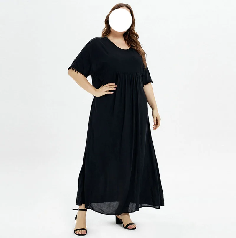 Women O-neck Long Dress Summer Short Sleeve tassel Loose Dress Casual Plus Size Female Dress
Women O-neck Long Dress Summer Short Sleeve tassel Loose Dress Casual Plus Size Female Dress