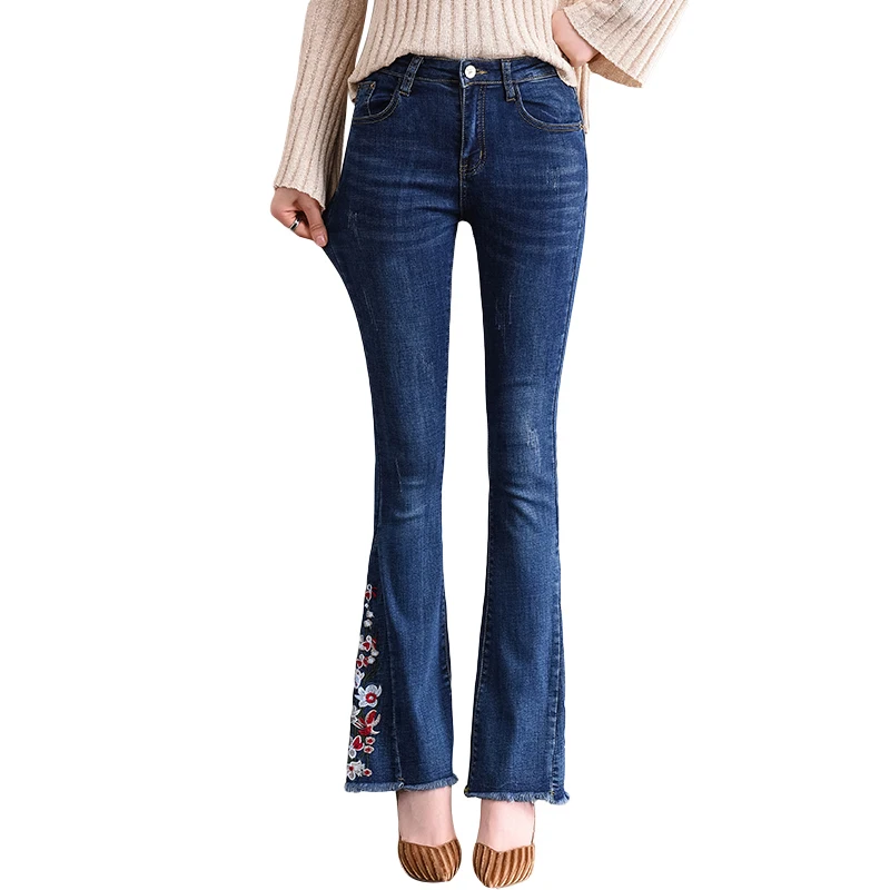 Spring Autumn Women High Waist Skinny Floral Embroidery Jeans Woman Casual Blue Denim Pants Trousers Female Jeans Flare Pants
Spring Autumn Women High Waist Skinny Floral Embroidery Jeans Woman Casual Blue Denim Pants Trousers Female Jeans Flare Pants