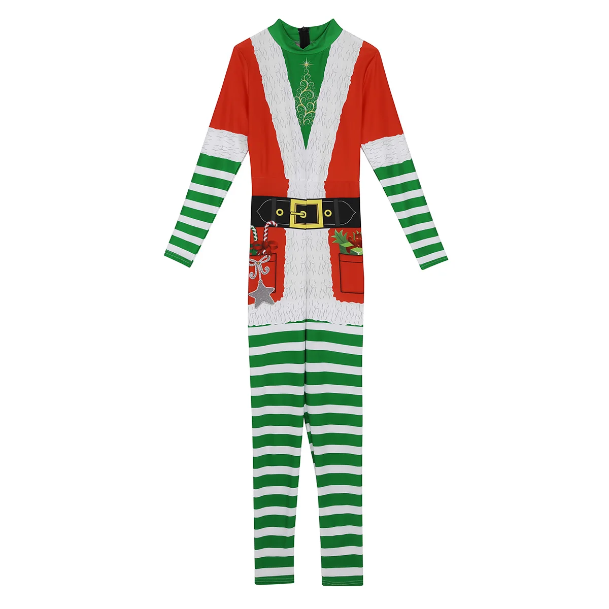 Cosplay&ware Tiaobug Women Long Sleeve Print Design Christmas Elf Costume Bodysuit Jumpsuit Female Xmas Fancy Cosplay Party Bodycon Catsuit 18 Cosplay&ware Tiaobug Women Long Sleeve Print Design Christmas Elf Costume Bodysuit Jumpsuit Female Xmas Fancy Cosplay Party Bodycon Catsuit -Cosplayware Store