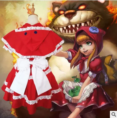 Игра LoL Косплей Костюм Анни лол Красная Шапочка Хэллоуин маскарадный костюм для