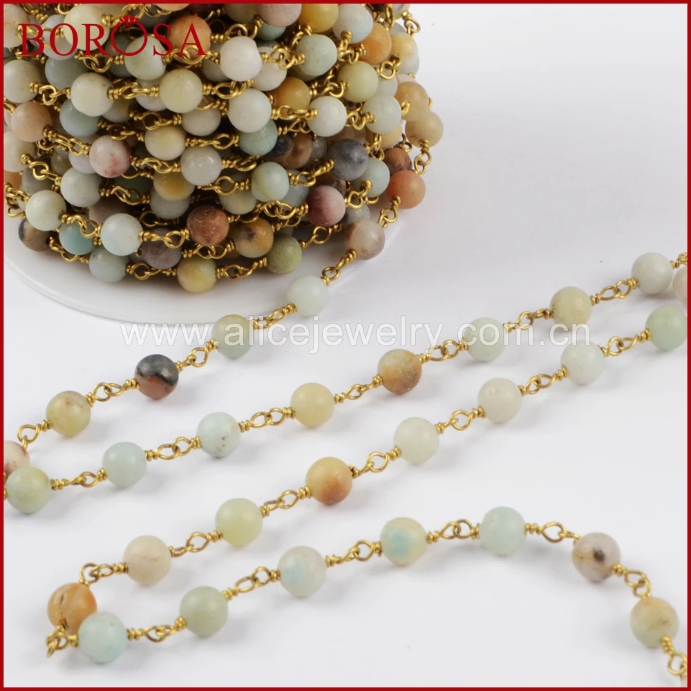 BOROSA 5Meters Gold Color Or Silver Color 6mm Natural Amazon Stone Scrubs Bead Chain Fashion Rosary Chain Jewelry Findings JT225
BOROSA 5Meters Gold Color Or Silver Color 6mm Natural Amazon Stone Scrubs Bead Chain Fashion Rosary Chain Jewelry Findings JT225