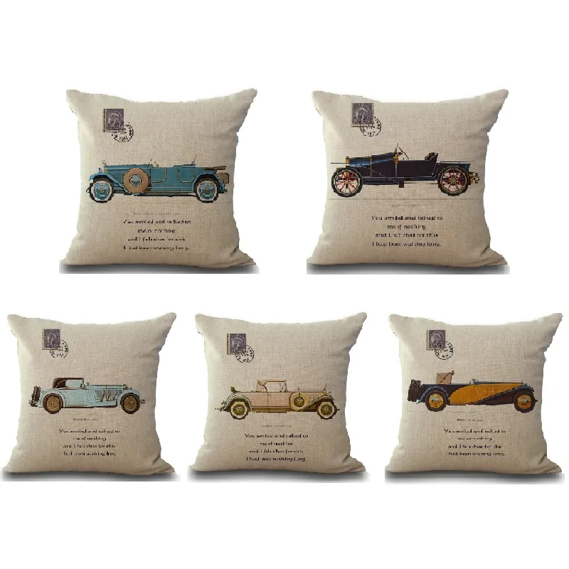 

Cassic Cars Linen Cotton Cushion Cover Throw Pillows Car Sofa Case Decorative Pillowcase almofadas decorativos cojines