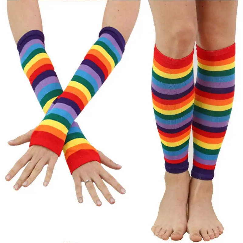 Women Jacquard Knitted Cotton Sunscreen Arm Sleeve Fingerless Gloves Rainbow Striped Printed Colorful Thigh High Leg Warmer
Women Jacquard Knitted Cotton Sunscreen Arm Sleeve Fingerless Gloves Rainbow Striped Printed Colorful Thigh High Leg Warmer