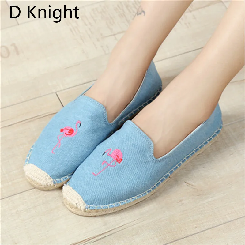2018 Spring Summer Women Canvas Flamingo Shoes Comfortable Slip On Loafer Round Toe Lady Shoes Flats Embroidery Hemp Shoes Women (18)
