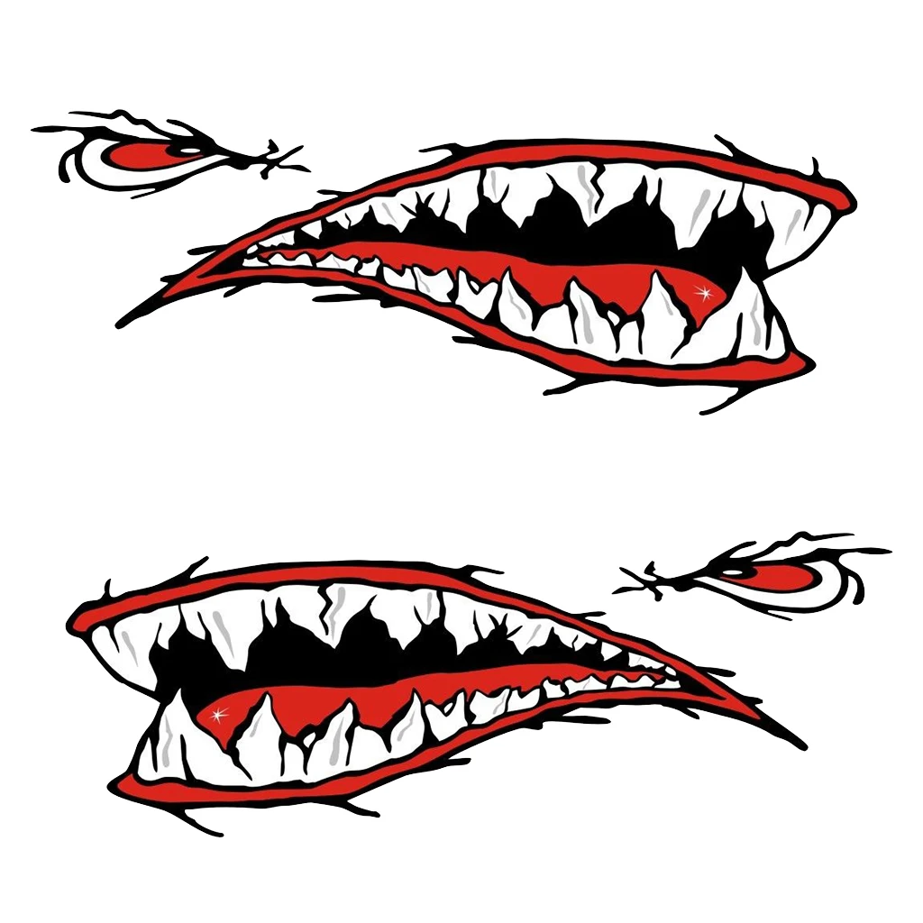 4 Pieces / Set Vinyl Shark Mouth Fish Bone Kayak Dinghy Fishing Boat Decals Car Bumper Wall Funny Stickers Vinyl