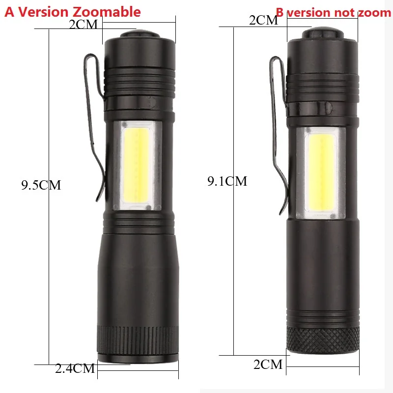 

Portable Mini Zoom Led Flashlight Cree R5 + COB 2000 lumen 14500 AA Battery Penlight Led Torch Lamp For Night Walking Camping
