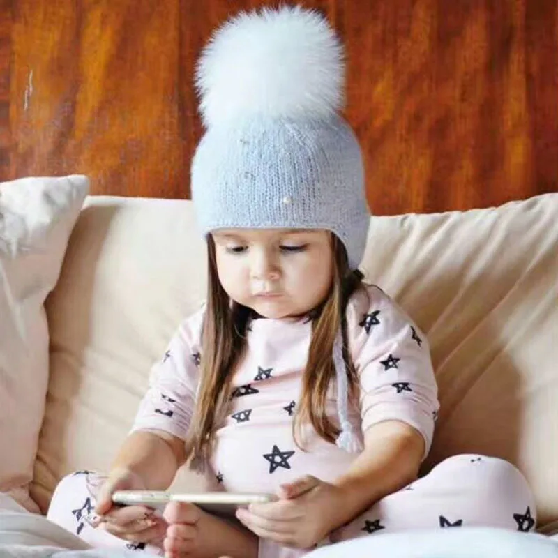 Детская зимняя шапка с помпоном вязаная для маленьких мальчиков и девочек