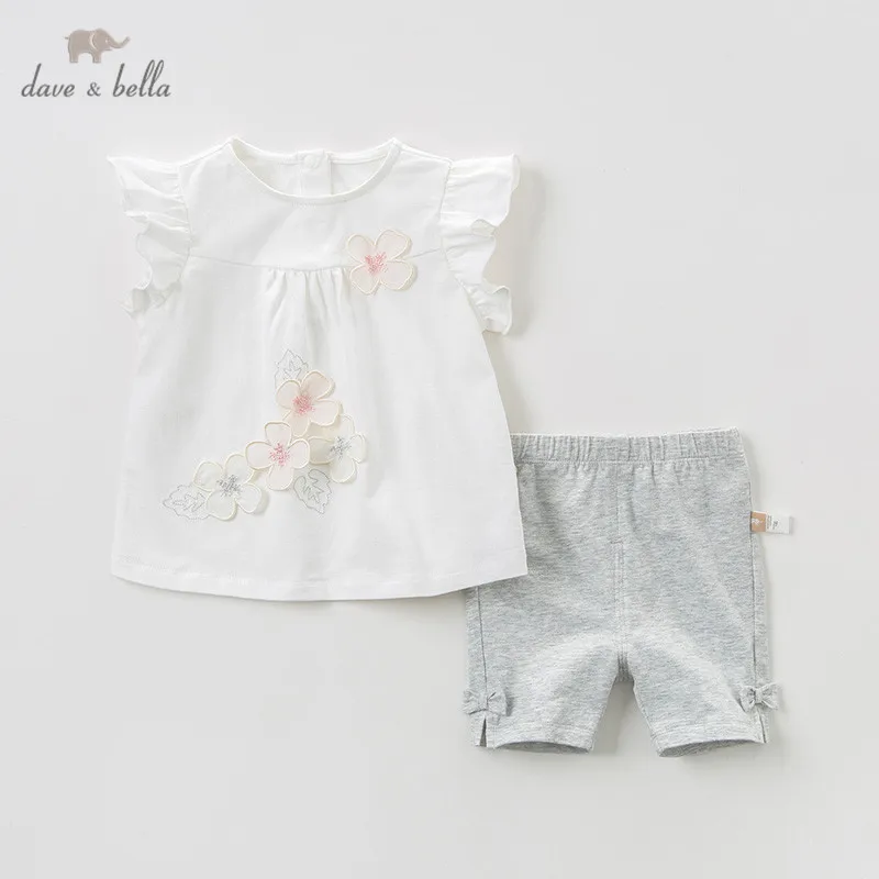 Фото DBM10598 Dave bella summer baby girl clothing sets floral children suits infant high quality clothes girls pullover outfit | Мать и