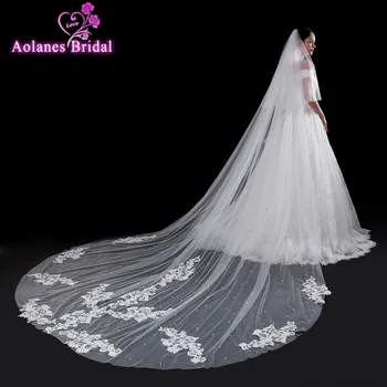 AOLANES 2018 Elagant 4 Meters One Layer Cut Edge Long Wedding Veil with Pearls Appliques Cathedral Bridal Veils Velos de Novia
AOLANES 2018 Elagant 4 Meters One Layer Cut Edge Long Wedding Veil with Pearls Appliques Cathedral Bridal Veils Velos de Novia