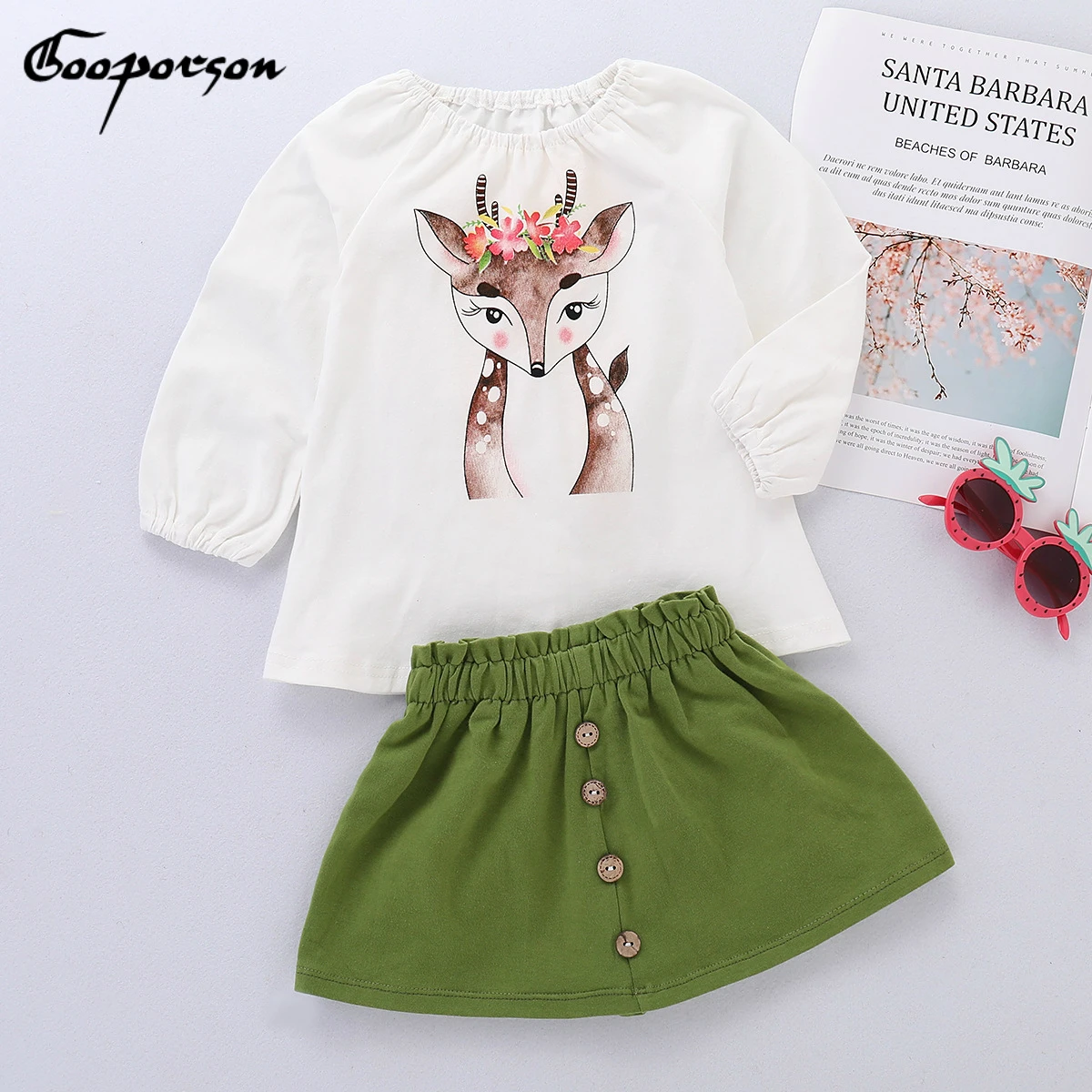 Baby Girls Clothes Set Long Sleeve Cute Deer Printed Blouse Shirt and Green Skirt Toddler Girls Spring Clothing Suit New Style
Baby Girls Clothes Set Long Sleeve Cute Deer Printed Blouse Shirt and Green Skirt Toddler Girls Spring Clothing Suit New Style